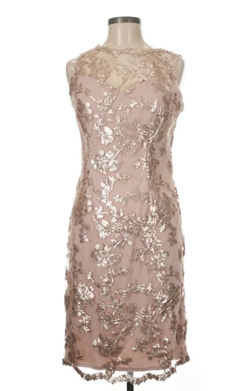 Vintage Women’s CACHET SZ 6 Beige Dress Cocktail Sequin Sheath Gold Y2K NWT